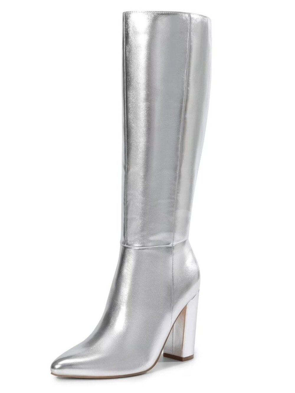 Dream Pairs Size 6.5 Boots Metallic Knee-High Block Heel Silver Chunky Shoes